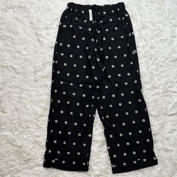 Madewell Black SilK Pants with White Floral Pattern Size Small - Picture 1 of 11